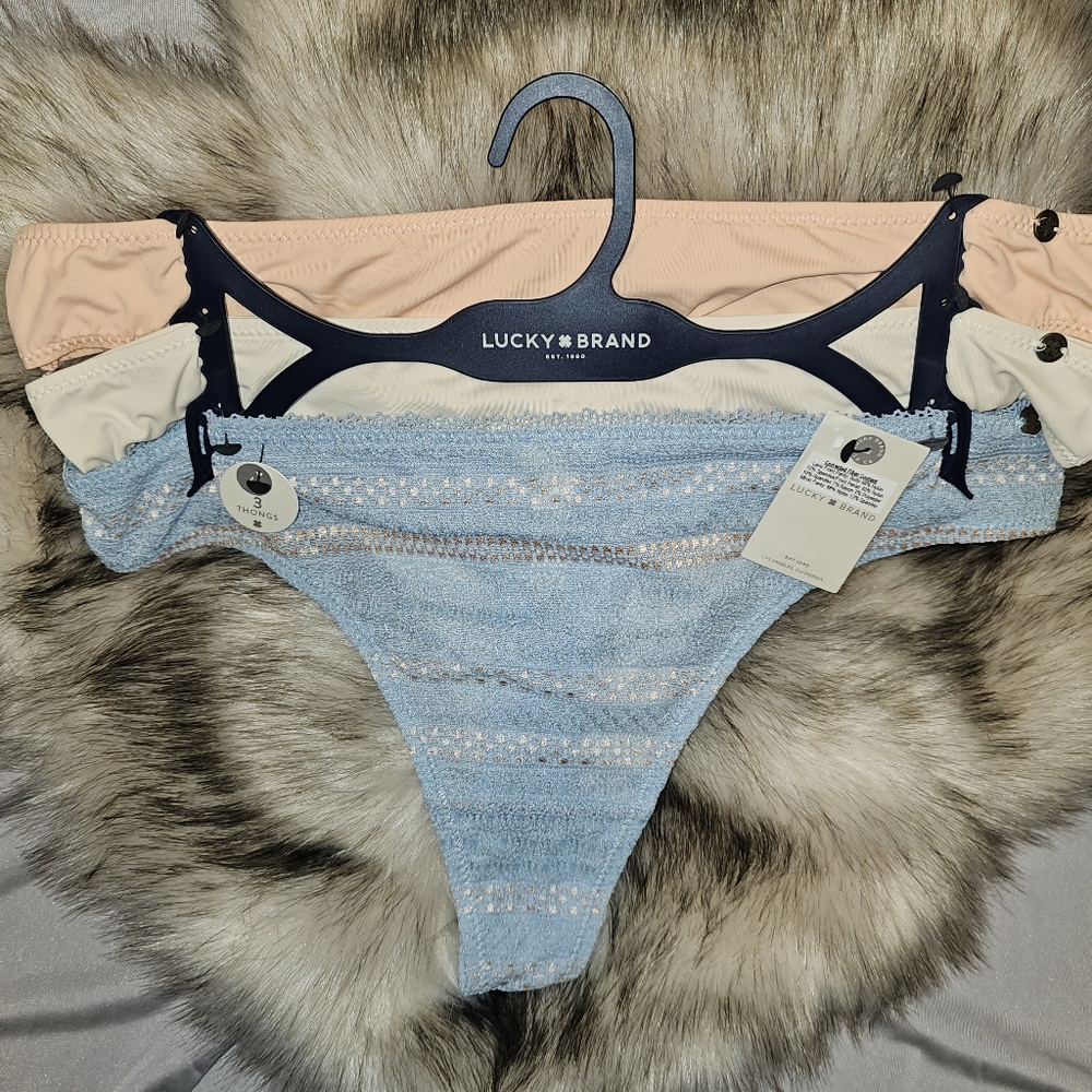 Lucky Brand 3 Pack Lace Thong Women's Panties Underwear Lingerie Size Large NWT